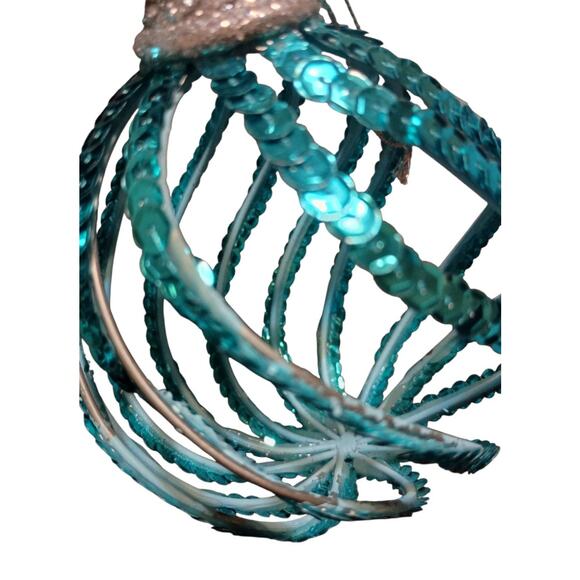 Blue Set Of 2 Sequin Bling Teardrop Swirled Christmas Holiday Ornaments, 6" - Picture 3 of 4